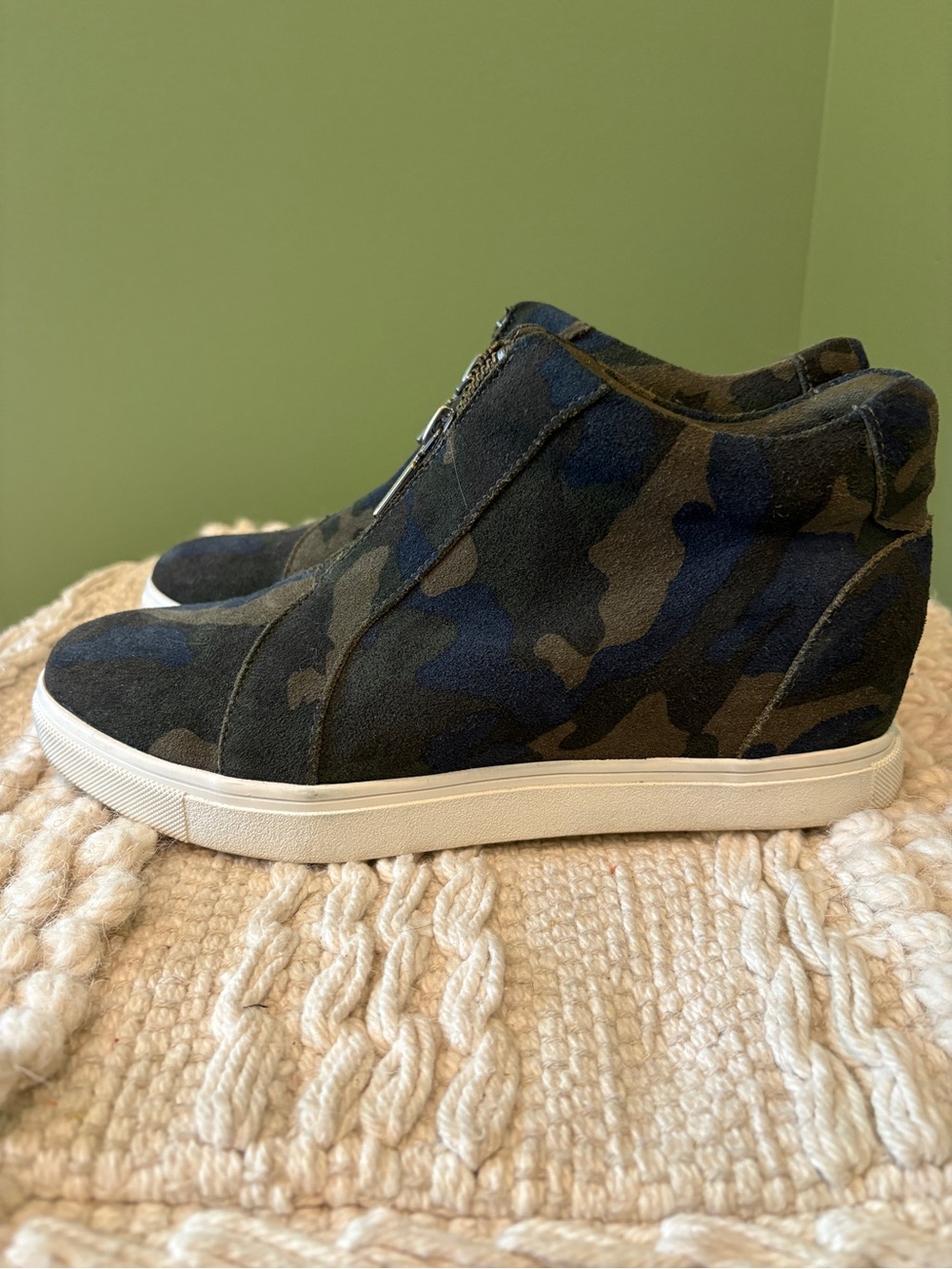 Blondo Olive and Navy Camouflage Wedge Sneaker